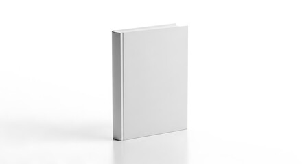 Blank white book standing upright with a plain cover, perfect for mockup designs and showcasing publishing projects, isolated on white background