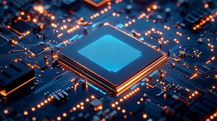 Cutting edge technology with glowing circuits for innovation and high tech concept, a futuristic motherboard showing power and connectivity