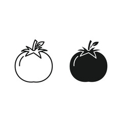 Simple outline and solid silhouette of a tomato