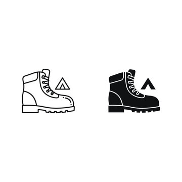 Safety boot icon with warning symbol in outline and silhouette