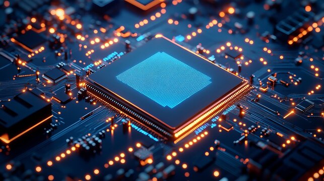 Cutting edge technology with glowing circuits for innovation and high tech concept, a futuristic motherboard showing power and connectivity