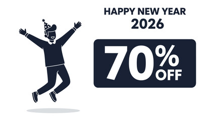 New Year Offer: An eye-catching promotional image announces a special New Year's sale, with a celebratory character and a significant discount percentage to entice shoppers.