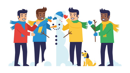 Building a Snowman: A group of friends comes together on a snowy day, working collaboratively to build a delightful snowman, creating a memorable winter scene with joy and camaraderie.