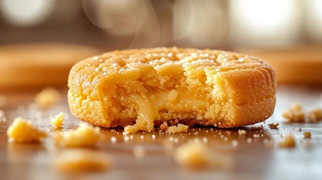 Delicious Cookie Bite - Close-Up of Sweet Treat, Crumbs, and Texture.