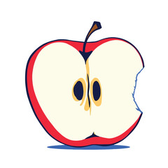 Vsai apple half with a bite showing its core and seeds