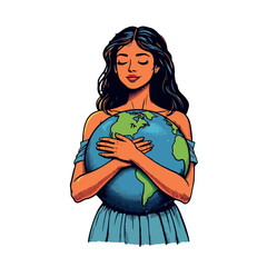 Vsai woman embracing earth symbol of care and conservation