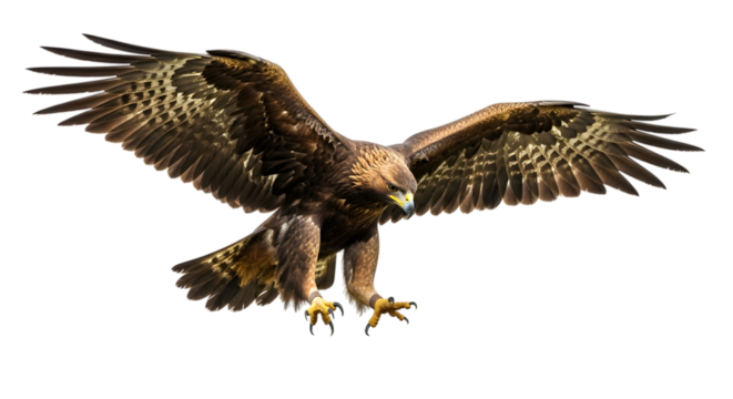 Golden eagle spreading its wings isolated on transparent background
