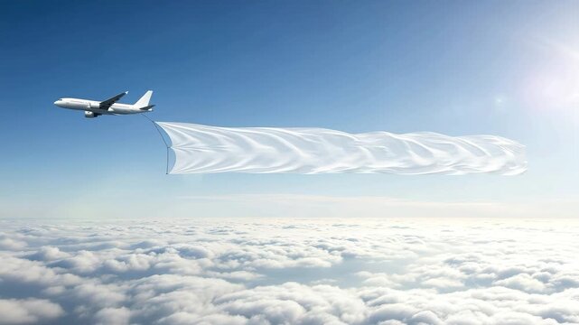 Serene Flight: Airplane Ascending Through Clouds with Contrail