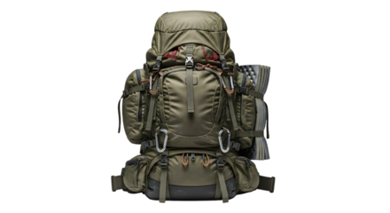 Hiking backpack full gear isolated on transparent background