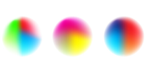 Set color circle gradient noise gradation. Abstract colorful watercolor blur mesh on isolated transparent background. Circle shape png.