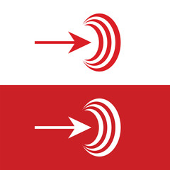Dynamic red and white arrow design symbolizing forward movement and targeted impact, perfect for branding and innovative business concepts, visually striking art
