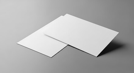 Two blank white business cards or postcards mockup, slightly overlapping, offering a clean template for branding and design on a neutral grey