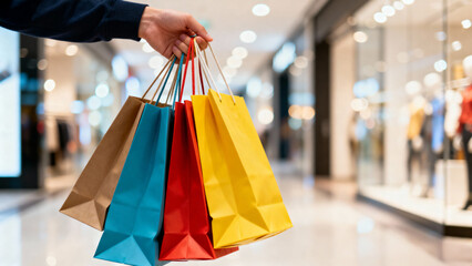 Shopping spree excitement with colorful bags in hand
