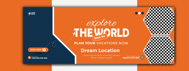 Explore the world travel agency cover design template