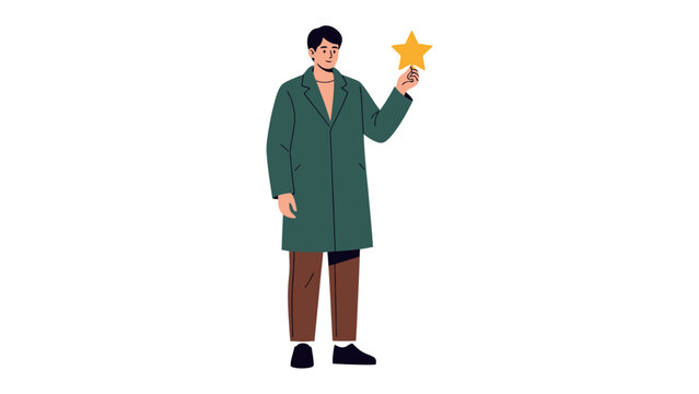Achieving Goal with Star: A determined individual holding a star, demonstrating achieving the goal and embodying aspiration and success, against a neutral backdrop.