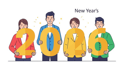 New Year 2026 Celebration: A diverse group of individuals come together to display the new year, embracing the anticipation and collective aspirations of the upcoming year.