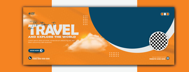 Travel and tourism banner template with tropical destinations and scenic views