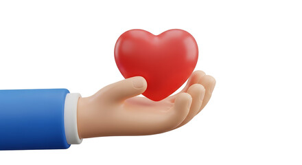 Fototapeta premium Cartoon hand in blue sleeve holding red heart symbol image