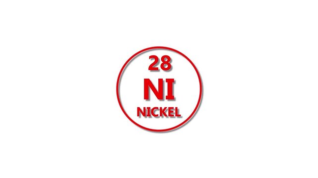 Nickel icon texture red color Animation. 28 number Nickel 4k video.