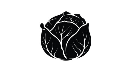 Black silhouette of a cabbage isolated on white background
