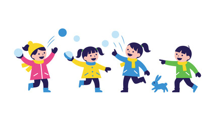 Snowball Fun in Winter: Children joyfully engage in a lively snowball fight, the crisp winter air alive with laughter and the thrill of the game.