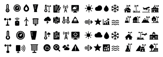 Weather icons set: wind, rain, temperature