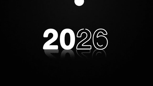 animated jumping or bouncing ball 2026 text word lettering typography glow neon reveal, Bright letters jump in the inscription new year 2026 theme video,motion seamless loop animated white type on bla