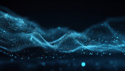 Blue digital particles wave on dark background abstract