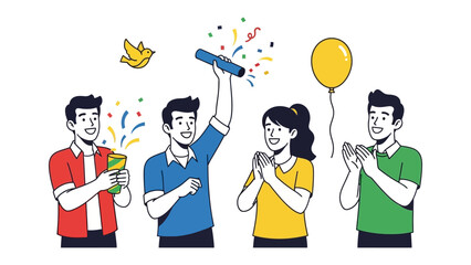 Celebratory Illustration: Joyful moment depicted in a vibrant illustration of a graduation celebration, as graduates jubilantly celebrate their accomplishments.