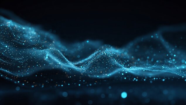 Blue digital particles wave on dark background abstract