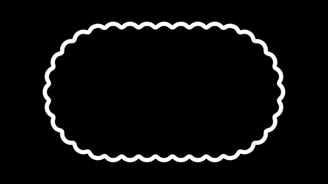 Geometric decorative frames or stickers in the shape of a circle with a wavy or zigzag edge graphic animation. Alpha channel. Transparent background motion design. 4K resolution