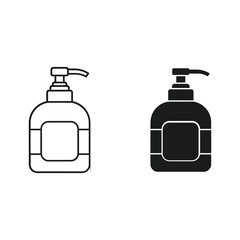 Two hand sanitizer bottle icons one outline one solid black
