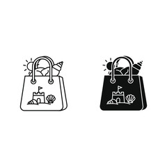 Beach bag icon set with sandcastle and seashell elements