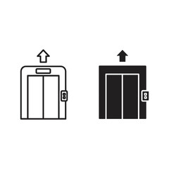 Two styles of elevator icons showing upward movement and doors open