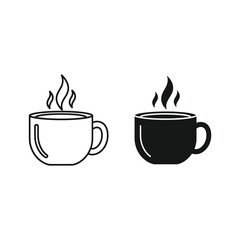 Two simple icons of a hot coffee cup with steam