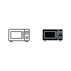 Obraz premium Simple line art and silhouette icons of a microwave oven