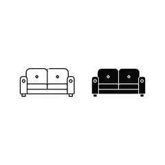 Two stylized sofa icons one outline and one filled silhouette