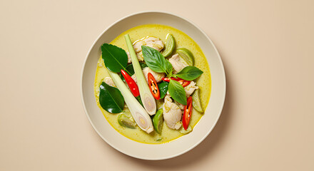 Thai green curry with chicken and fresh herbs Thai food