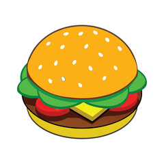 Deliciously Simple Burger: A mouthwatering, photorealistic illustration showcases a perfectly constructed burger with sesame-studded bun, fresh lettuce, a juicy tomato slice, melted cheese.