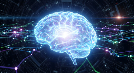 Artificial Intelligence Brain Connection Digital Neural Network and Global Communication