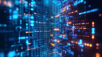 Dynamic digital grid with glowing nodes, perfect for modern technology and futuristic concepts, sparking innovation and connectivity in cyber space