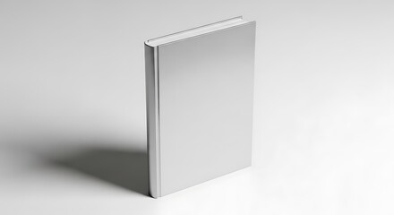Blank white book standing upright on a clean surface, ready for custom design or text, isolated on white background