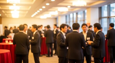 Business professionals networking and socializing at corporate event.