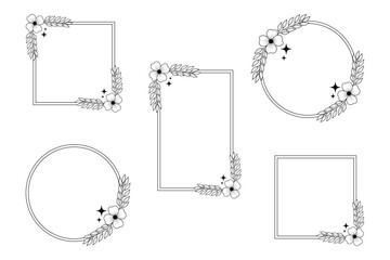 Minimalist line art floral frame vector border set 