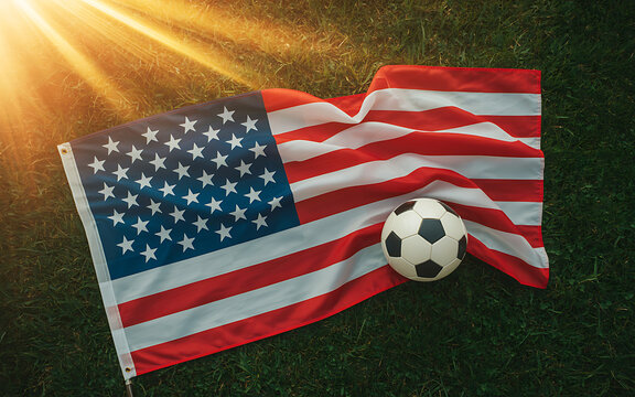 Patriotic drone footage captures a breathtaking American flag dominating a football field during a thrilling game