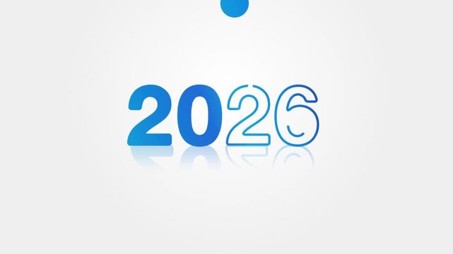 animated jumping or bouncing ball 2026 text word lettering typography glow neon reveal, Bright letters jump in the inscription new year 2026 theme video,motion seamless loop animated blue type text