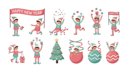 Joyful New Year Elves: A collection of festive elves brings the magic of New Year, full of celebration and joy. The illustrations are detailed, full of vibrant colors, and charming details. 