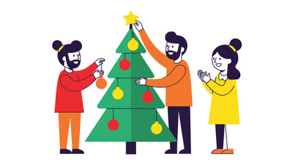 Christmas Family Together: A family joyfully decorates a Christmas tree, the heart of the holiday season, embracing togetherness and festive cheer. 