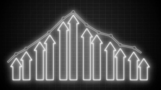 Cyberpunk Style Neon Business Graph, Neon Arrows on Grid Background
