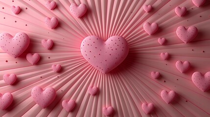 Pink hearts pattern on radiating background, cute love theme, romantic valentines aesthetic